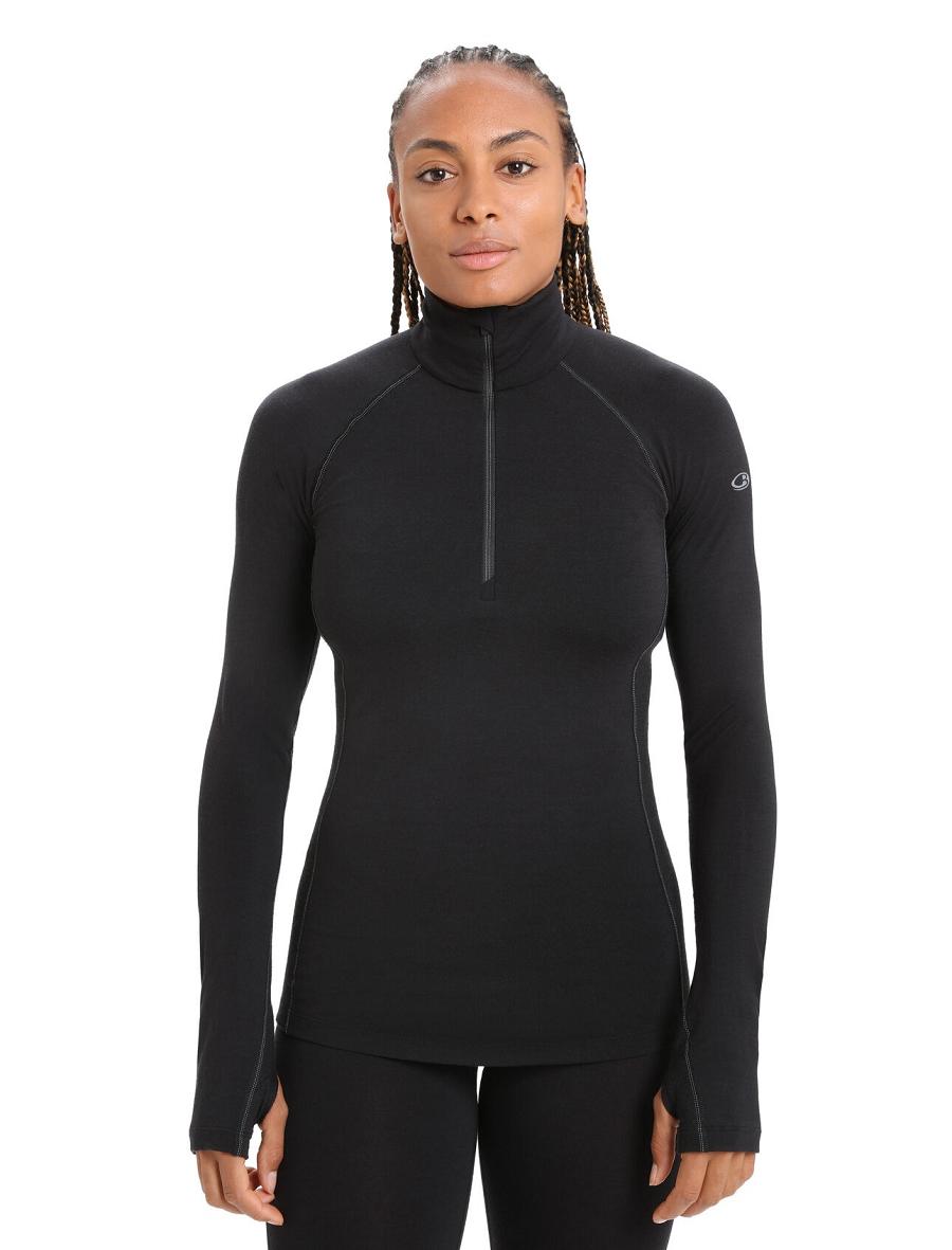 Base Layers Icebreaker BodyfitZone™ Merino 200 Zone Thermal Long Sleeve Half Zip Top Femme Noir | FR 1867KORI